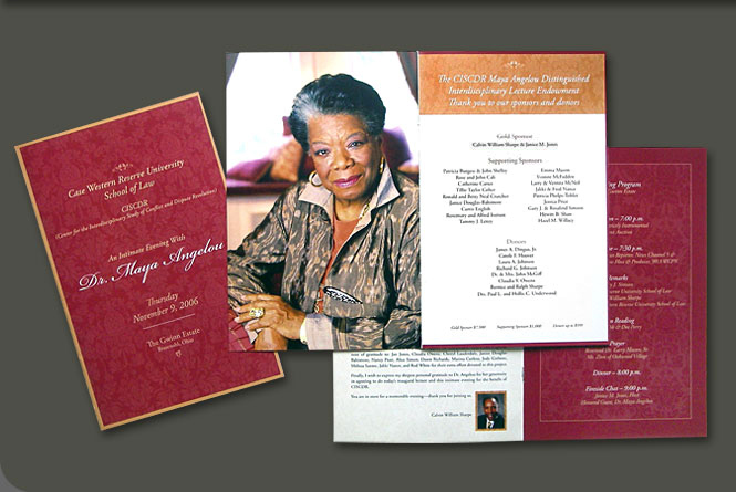 Program for an Intimate Evening with Dr. Maya Angelou for Case Westren Reserve University, School of Law