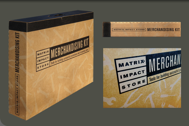 Corrugated box containing merchandising material for store
display and marketing.