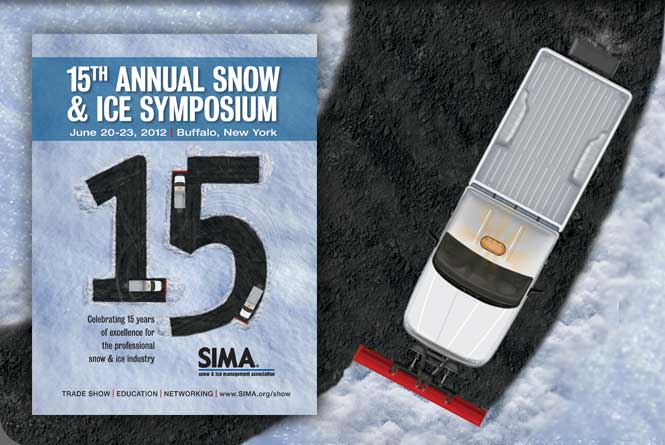 Digital illustration portraying snowplowing the numeral 15  in a parking lot. Portions of the illustration were used  thoughout the brochure and other promotional materials.