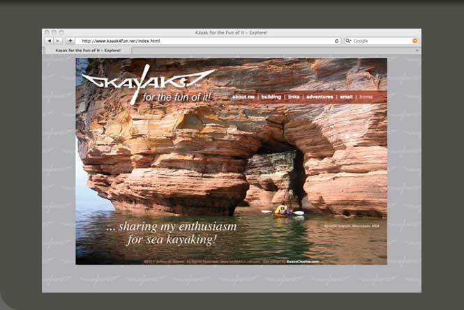 Website design and development for Jeff Balazs, sea kayaker enthusiast